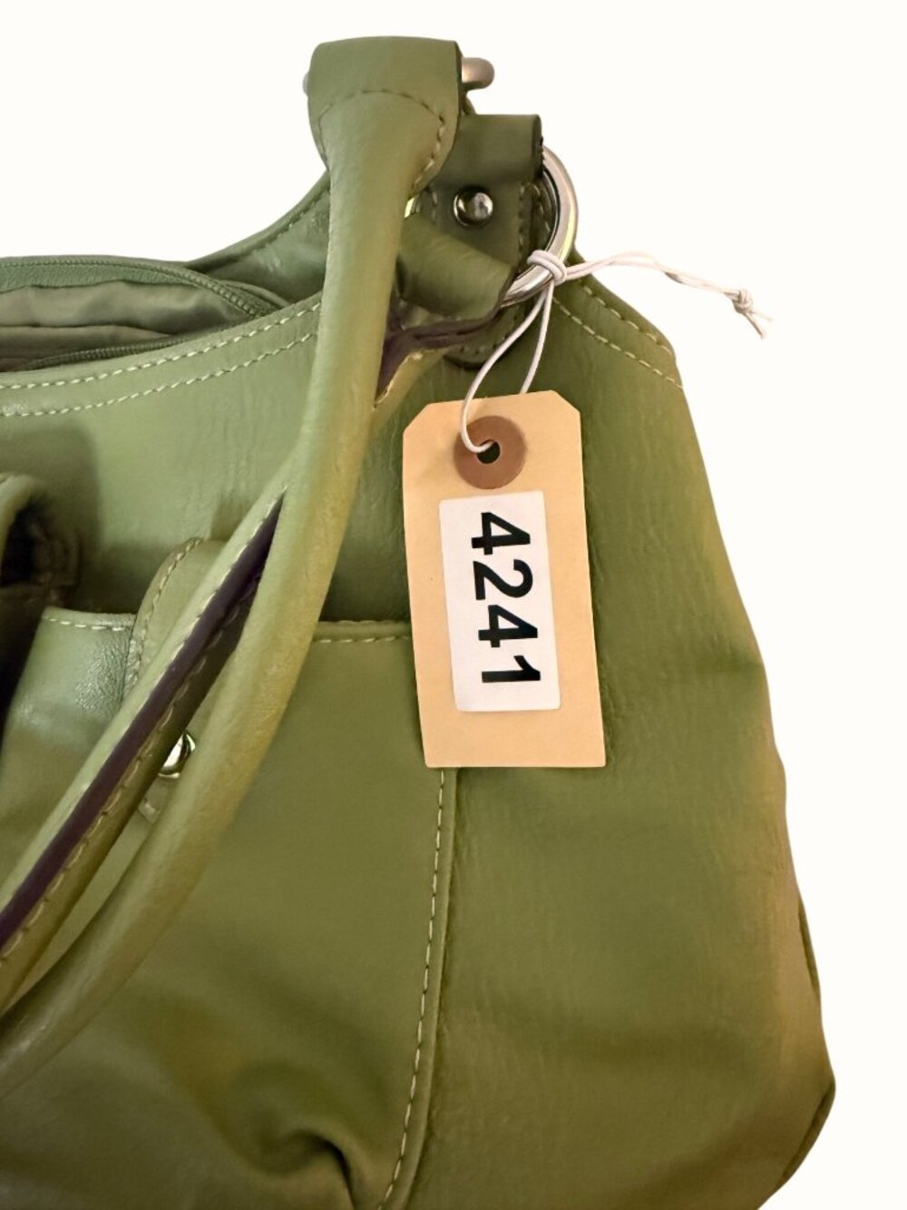 Merona Olive Green Faux Leather Shoulder Bag Gorgeous Bag w 2 Outer Pockets - Picture 9 of 9